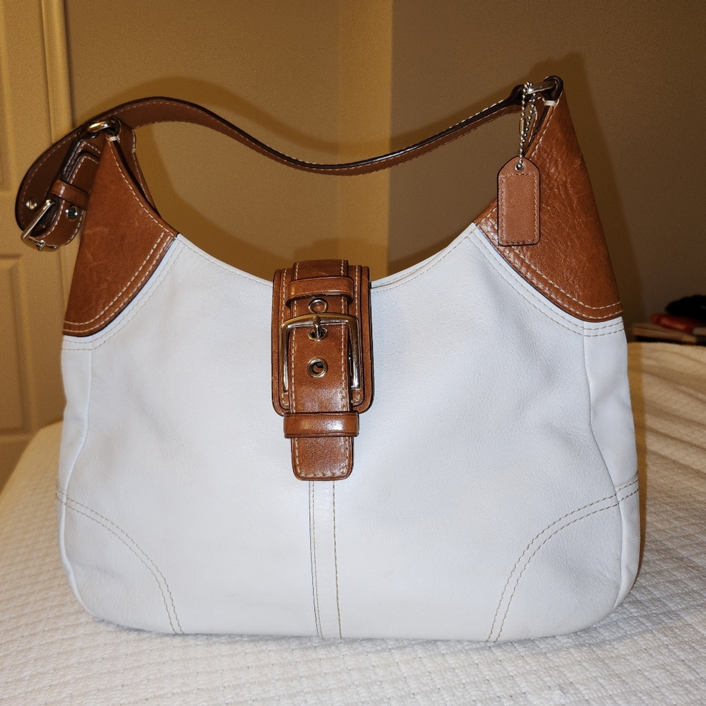 Authentic Coach Brown and White Leather HOBO Bag F11197